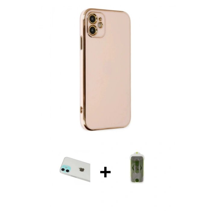 MARSİLYAN™- iPhone 12 Kılıf Yankı Serisi - Siyah Joko Magic 5D Hayalet Cam + Rainbow Kamera Lens Koruma Cam - YL
