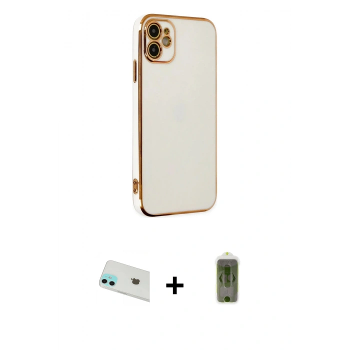 MARSİLYAN™- iPhone 12 Kılıf Yankı Serisi - Siyah Joko Magic 5D Hayalet Cam + Rainbow Kamera Lens Koruma Cam - YL