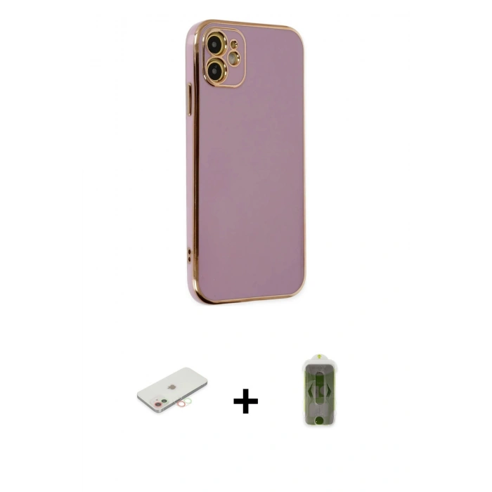 MARSİLYAN™- iPhone 12 Kılıf Yankı Serisi - Siyah Joko Magic 5D Hayalet Cam + Renkli Kamera Lens Koruma Cam - YL