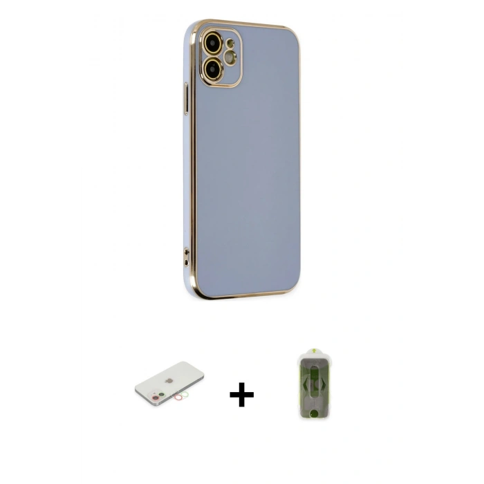 MARSİLYAN™- iPhone 12 Kılıf Yankı Serisi - Siyah Joko Magic 5D Hayalet Cam + Renkli Kamera Lens Koruma Cam - YL