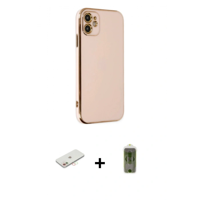 MARSİLYAN™- iPhone 12 Kılıf Yankı Serisi - Siyah Joko Magic 5D Hayalet Cam + Renkli Kamera Lens Koruma Cam - YL