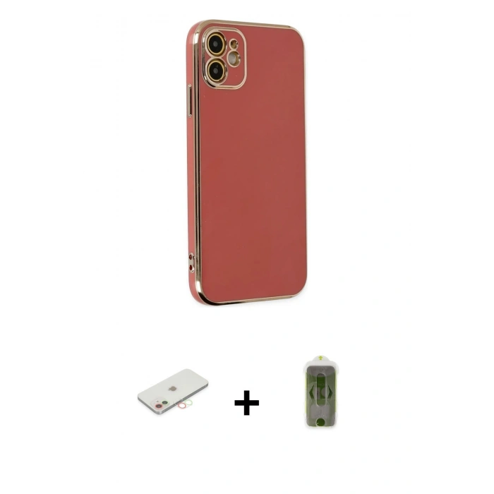 MARSİLYAN™- iPhone 12 Kılıf Yankı Serisi - Siyah Joko Magic 5D Hayalet Cam + Renkli Kamera Lens Koruma Cam - YL