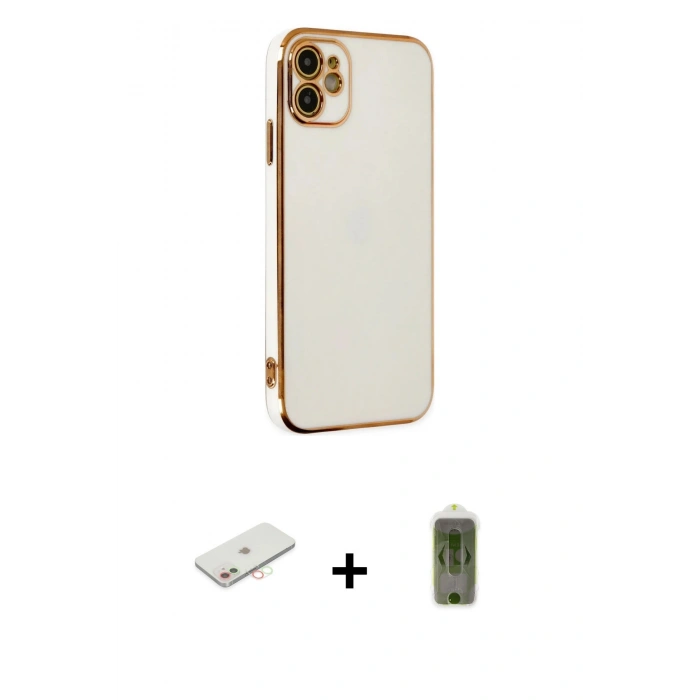 MARSİLYAN™- iPhone 12 Kılıf Yankı Serisi - Siyah Joko Magic 5D Hayalet Cam + Renkli Kamera Lens Koruma Cam - YL