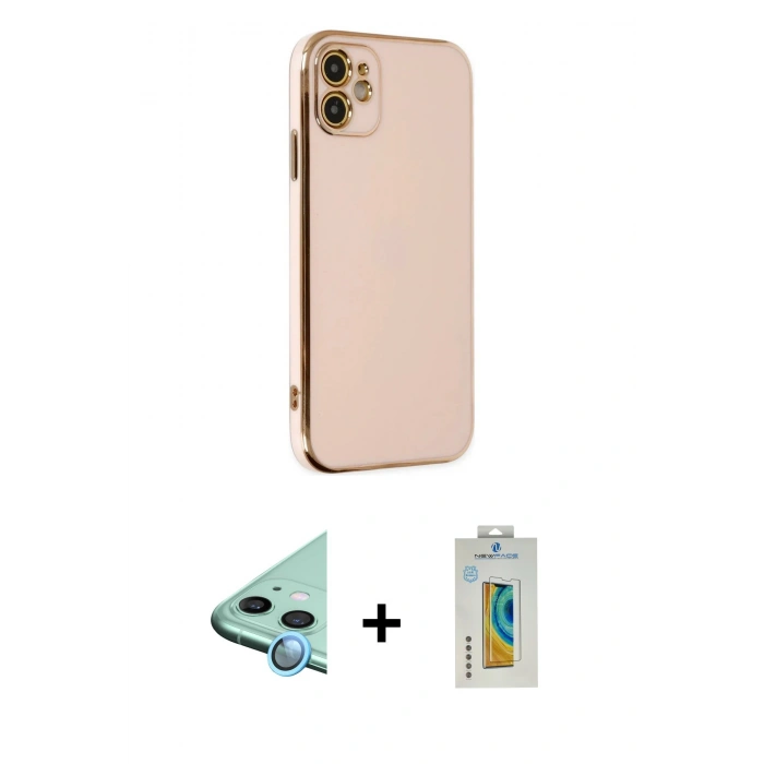 MARSİLYAN™- iPhone 12 Kılıf Yankı Serisi - Siyah Polymer Nano Ekran Koruyucu + Raze Metal Kamera Lens - MI