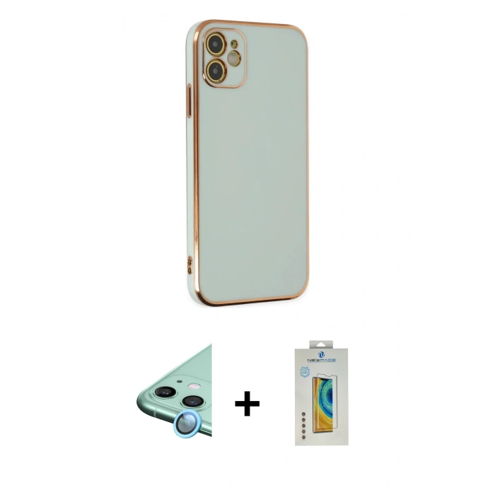 MARSİLYAN™- iPhone 12 Kılıf Yankı Serisi - Siyah Polymer Nano Ekran Koruyucu + Raze Metal Kamera Lens - MI