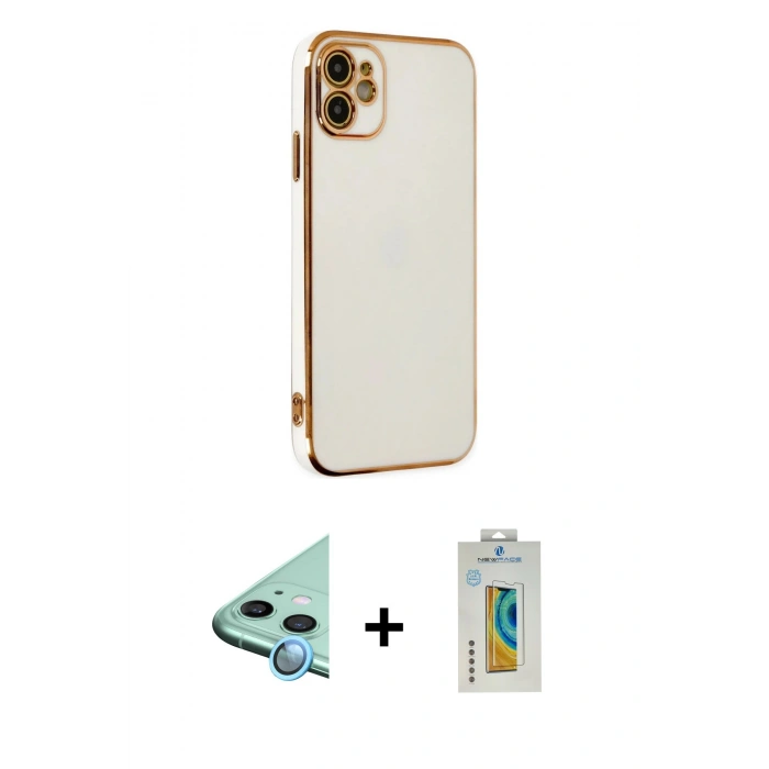 MARSİLYAN™- iPhone 12 Kılıf Yankı Serisi - Siyah Polymer Nano Ekran Koruyucu + Raze Metal Kamera Lens - MI