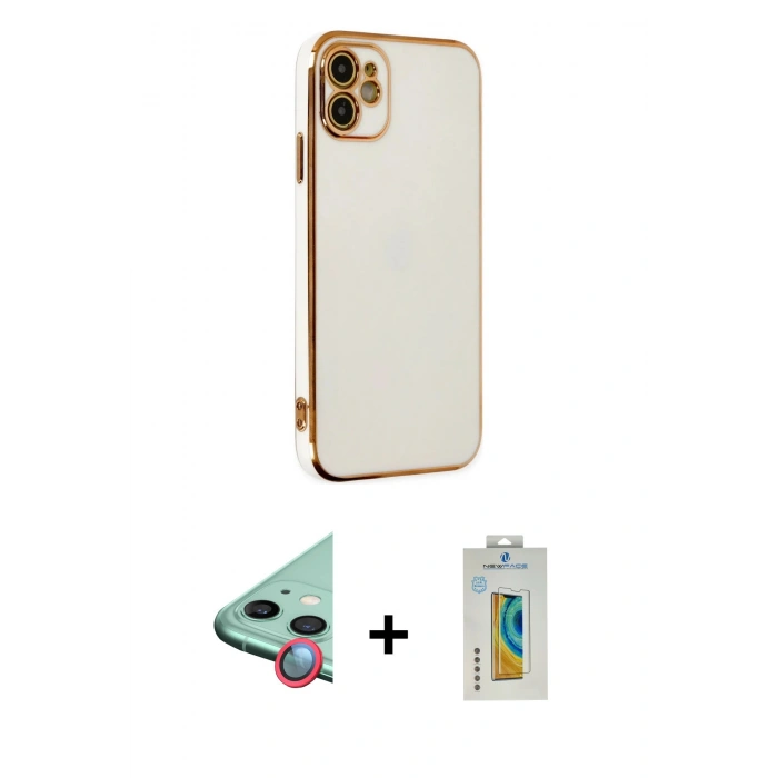 MARSİLYAN™- iPhone 12 Kılıf Yankı Serisi - Siyah Polymer Nano Ekran Koruyucu + Raze Metal Kamera Lens - KI