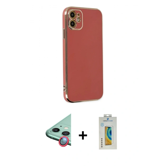MARSİLYAN™- iPhone 12 Kılıf Yankı Serisi - Siyah Polymer Nano Ekran Koruyucu + Raze Metal Kamera Lens - KI