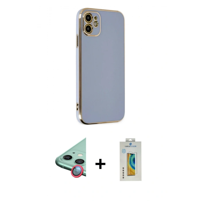 MARSİLYAN™- iPhone 12 Kılıf Yankı Serisi - Siyah Polymer Nano Ekran Koruyucu + Raze Metal Kamera Lens - KI