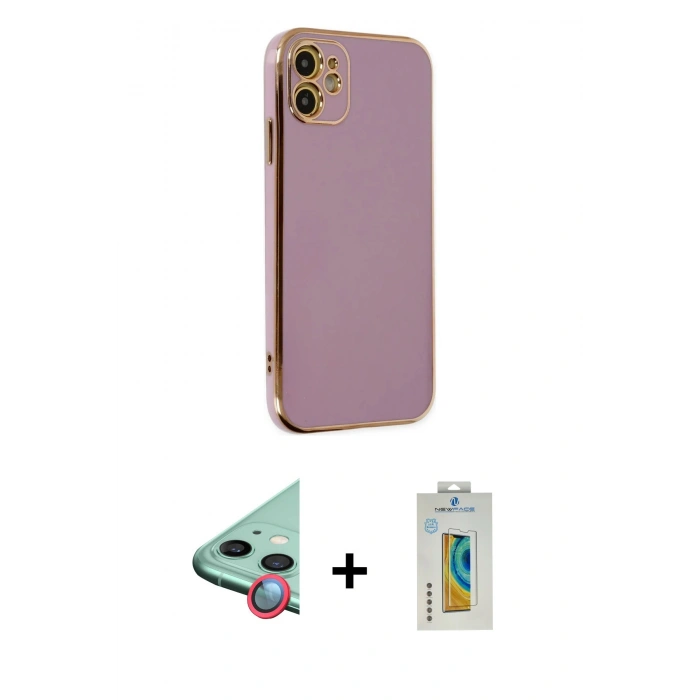 MARSİLYAN™- iPhone 12 Kılıf Yankı Serisi - Siyah Polymer Nano Ekran Koruyucu + Raze Metal Kamera Lens - KI