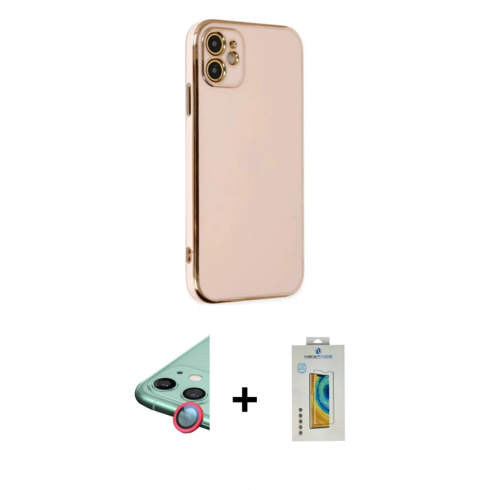 MARSİLYAN™- iPhone 12 Kılıf Yankı Serisi - Siyah Polymer Nano Ekran Koruyucu + Raze Metal Kamera Lens - KI