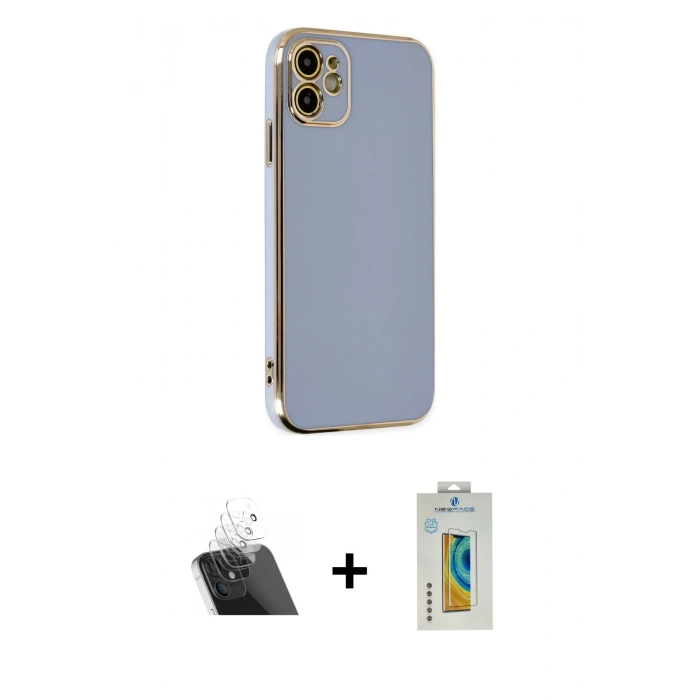 MARSİLYAN™- iPhone 12 Kılıf Yankı Serisi - Siyah Polymer Nano Ekran Koruyucu + Kamera Lens Koruma Cam - SF