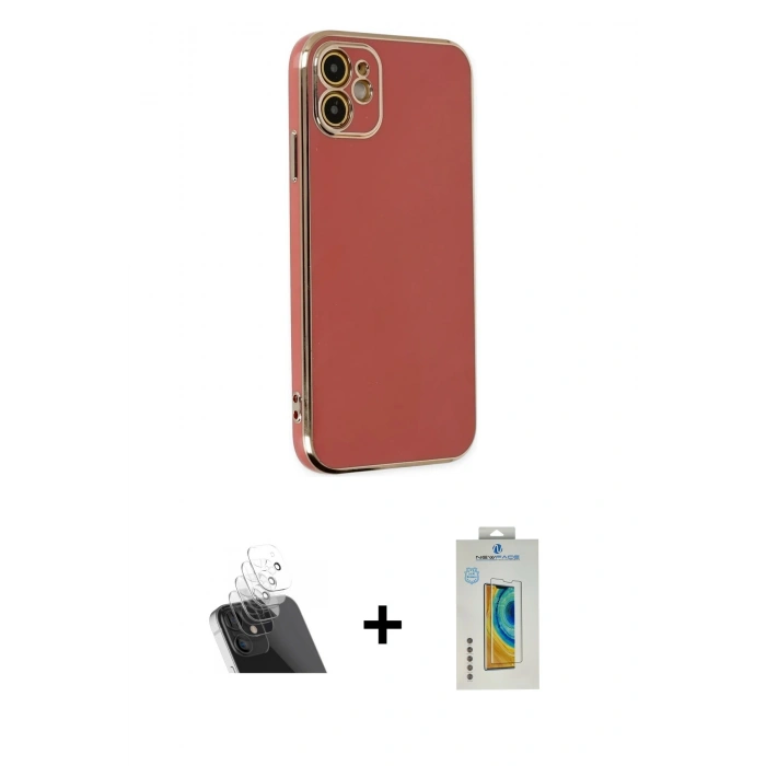 MARSİLYAN™- iPhone 12 Kılıf Yankı Serisi - Siyah Polymer Nano Ekran Koruyucu + Kamera Lens Koruma Cam - SF