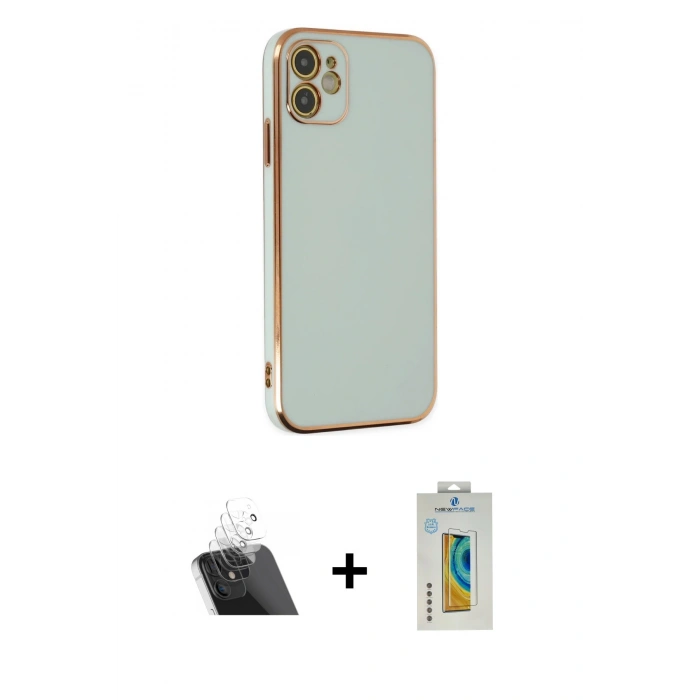MARSİLYAN™- iPhone 12 Kılıf Yankı Serisi - Siyah Polymer Nano Ekran Koruyucu + Kamera Lens Koruma Cam - SF