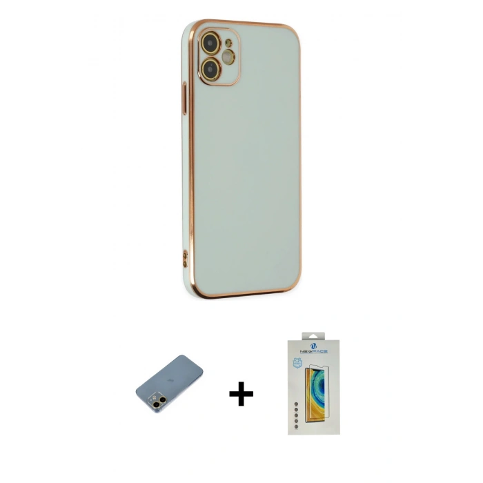 MARSİLYAN™- iPhone 12 Kılıf Yankı Serisi - Siyah Polymer Nano Ekran Koruyucu + Shine Kamera Lens Koruma Cam - GD