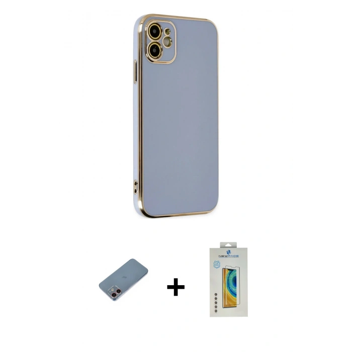 MARSİLYAN™- iPhone 12 Kılıf Yankı Serisi - Siyah Polymer Nano Ekran Koruyucu + Shine Kamera Lens Koruma Cam - PE