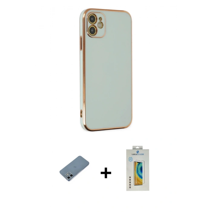 MARSİLYAN™- iPhone 12 Kılıf Yankı Serisi - Siyah Polymer Nano Ekran Koruyucu + Shine Kamera Lens Koruma Cam - SABE