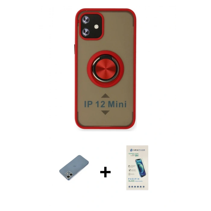 MARSİLYAN™- iPhone 12 Kılıf Yörünge Çizgi - Şeffaf Pasifik Cam Ekran Koruyucu + Shine Kamera Lens Koruma Cam - GS