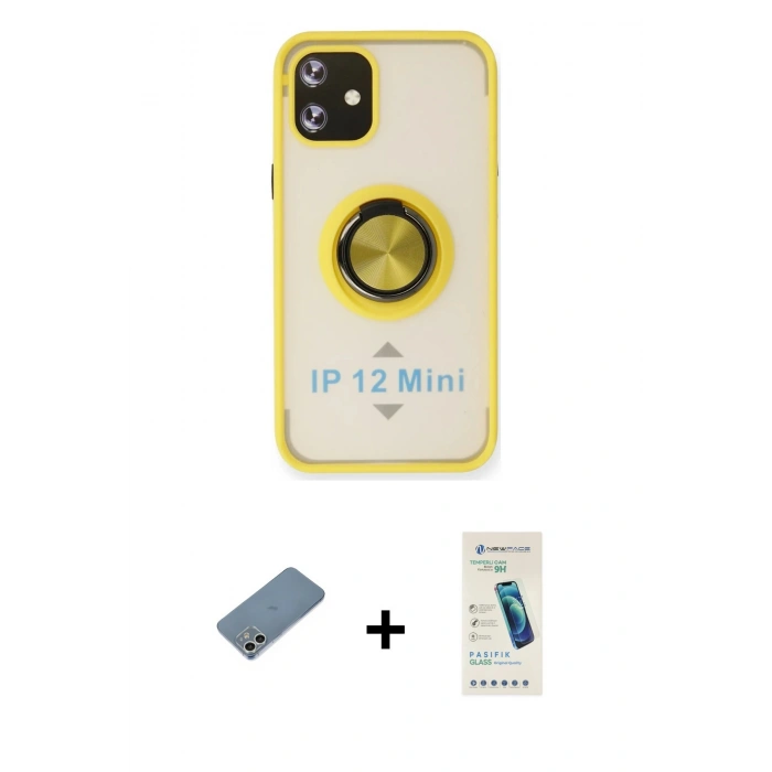 MARSİLYAN™- iPhone 12 Kılıf Yörünge Çizgi - Şeffaf Pasifik Cam Ekran Koruyucu + Shine Kamera Lens Koruma Cam - GS