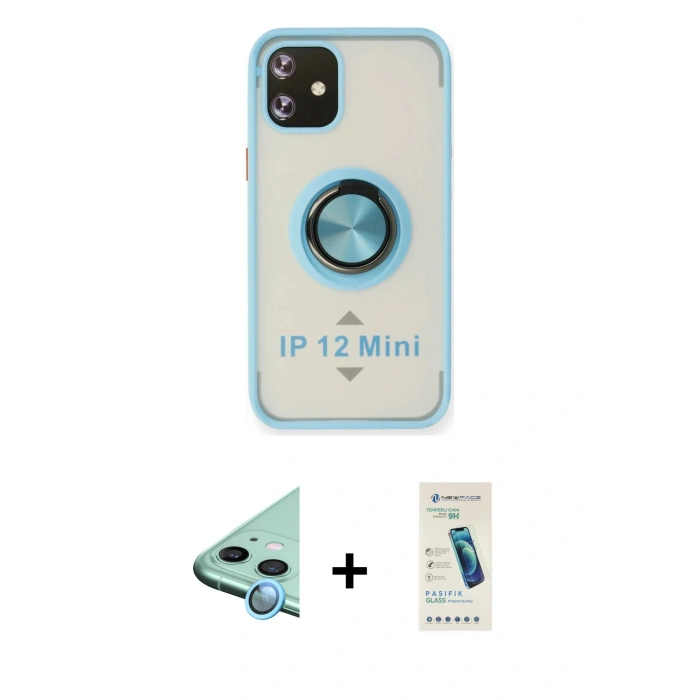 MARSİLYAN™- iPhone 12 Kılıf Yörünge Çizgi - Şeffaf Pasifik Cam Ekran Koruyucu + Raze Metal Kamera Lens - MI