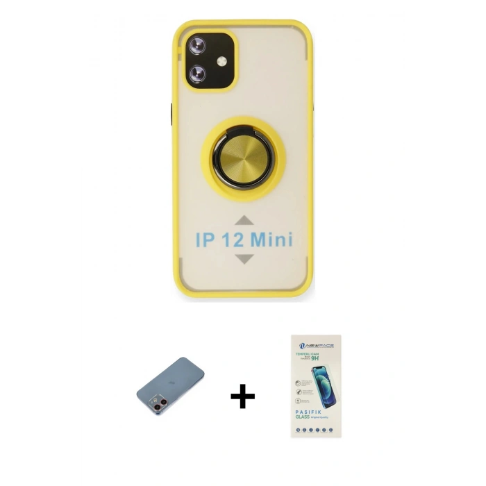 MARSİLYAN™- iPhone 12 Kılıf Yörünge Çizgi - Şeffaf Pasifik Cam Ekran Koruyucu + Shine Kamera Lens Koruma Cam - PE