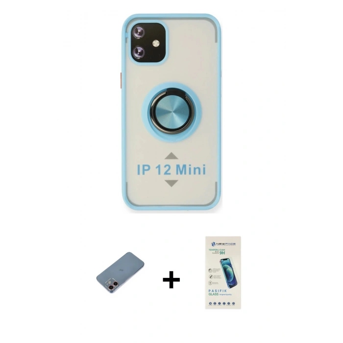 MARSİLYAN™- iPhone 12 Kılıf Yörünge Çizgi - Şeffaf Pasifik Cam Ekran Koruyucu + Shine Kamera Lens Koruma Cam - PE