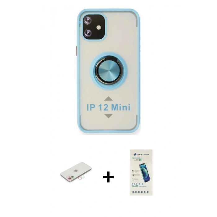 MARSİLYAN™- iPhone 12 Kılıf Yörünge Çizgi - Şeffaf Pasifik Cam Ekran Koruyucu + Renkli Kamera Lens Koruma Cam - YL