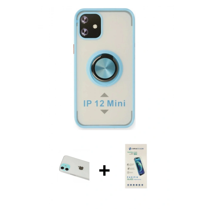 MARSİLYAN™- iPhone 12 Kılıf Yörünge Çizgi - Şeffaf Pasifik Cam Ekran Koruyucu + Rainbow Kamera Lens Koruma Cam - YL