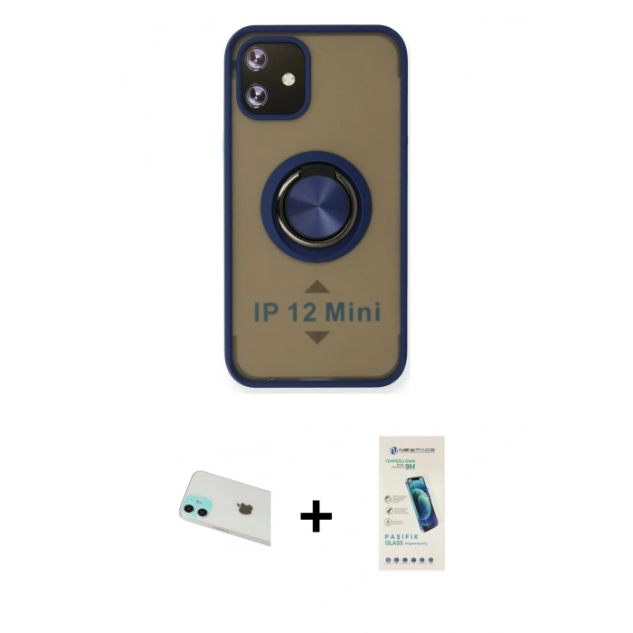 MARSİLYAN™- iPhone 12 Kılıf Yörünge Çizgi - Şeffaf Pasifik Cam Ekran Koruyucu + Rainbow Kamera Lens Koruma Cam - YL