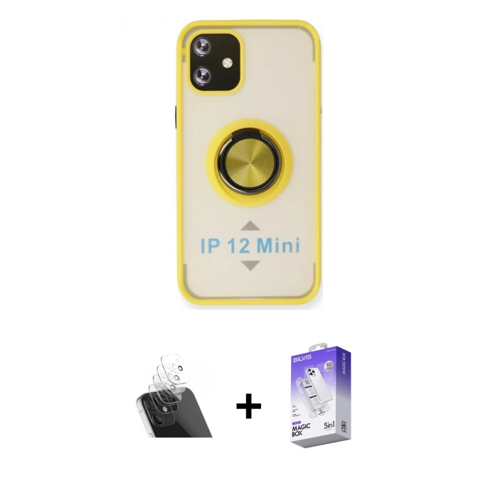 MARSİLYAN™- iPhone 12 Kılıf Yörünge Çizgi - Siyah Bilvis 5in1 3D Magic Cam Ekran Koruyucu + Kamera Lens Koruma Cam - SF