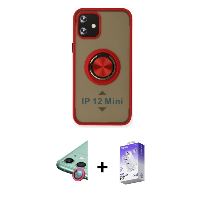 MARSİLYAN™- iPhone 12 Kılıf Yörünge Çizgi - Siyah Bilvis 5in1 3D Magic Cam Ekran Koruyucu + Raze Metal Kamera Lens - KI