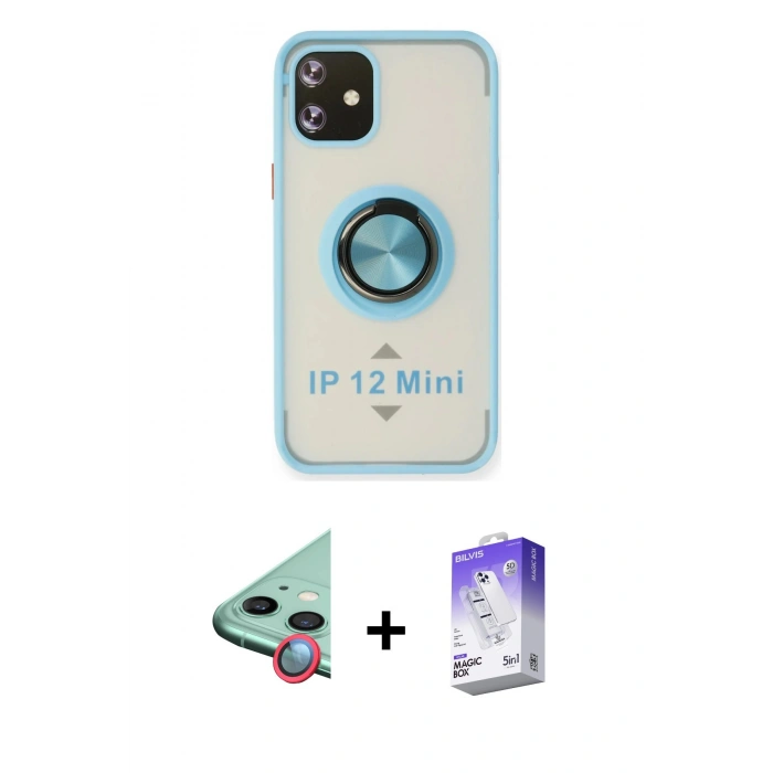 MARSİLYAN™- iPhone 12 Kılıf Yörünge Çizgi - Siyah Bilvis 5in1 3D Magic Cam Ekran Koruyucu + Raze Metal Kamera Lens - KI