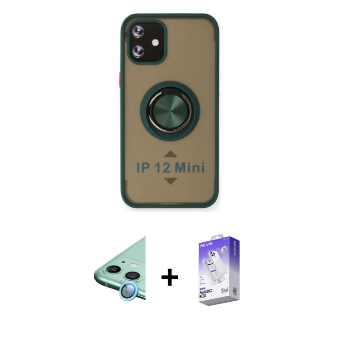 MARSİLYAN™- iPhone 12 Kılıf Yörünge Çizgi - Siyah Bilvis 5in1 3D Magic Cam Ekran Koruyucu + Raze Metal Kamera Lens - MI