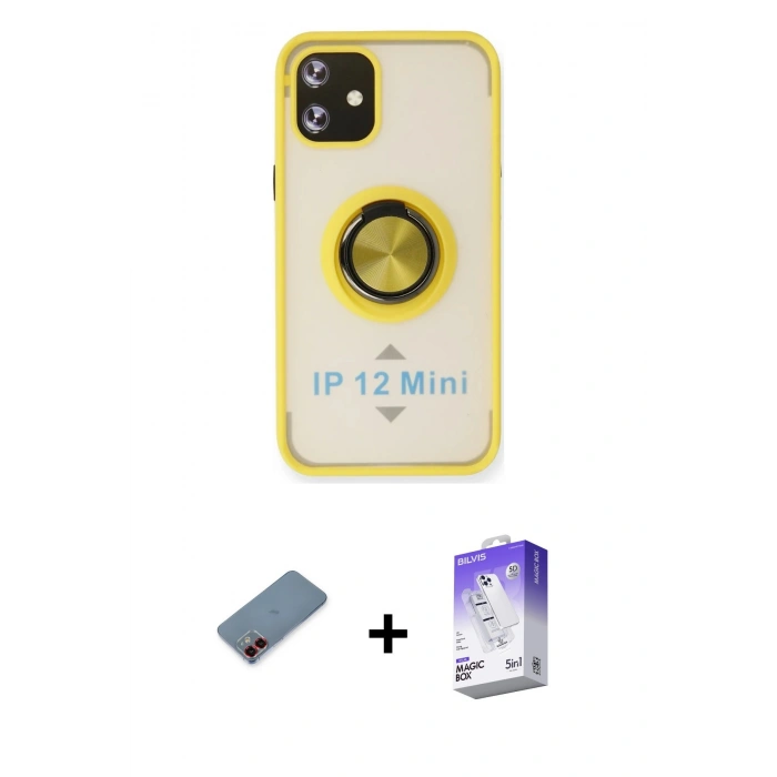 MARSİLYAN™- iPhone 12 Kılıf Yörünge Çizgi - Siyah Bilvis 5in1 3D Magic Cam Ekran Koruyucu + Metal Kamera Lens Koruma Cam - KI