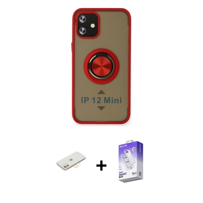 MARSİLYAN™- iPhone 12 Kılıf Yörünge Çizgi - Siyah Bilvis 5in1 3D Magic Cam Ekran Koruyucu + Renkli Kamera Lens Koruma Cam - SI