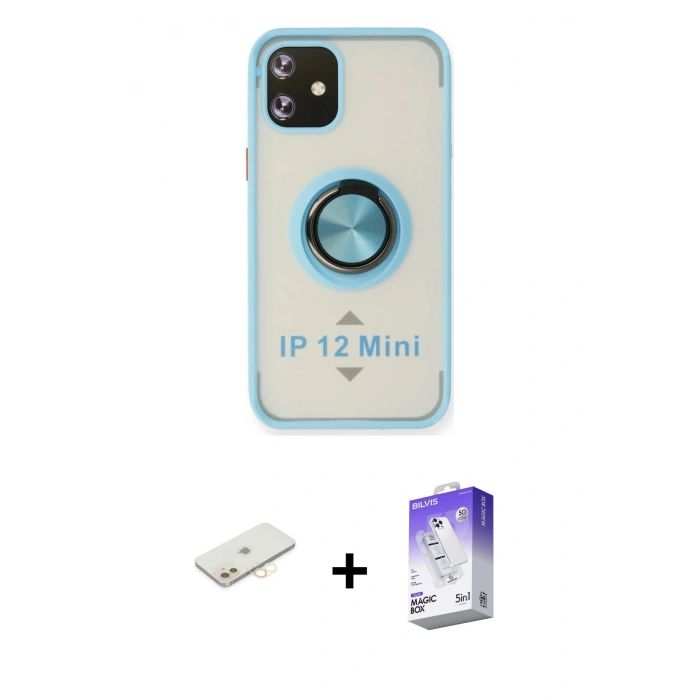 MARSİLYAN™- iPhone 12 Kılıf Yörünge Çizgi - Siyah Bilvis 5in1 3D Magic Cam Ekran Koruyucu + Renkli Kamera Lens Koruma Cam - SI