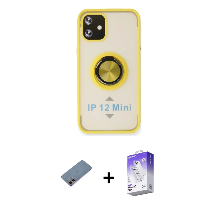 MARSİLYAN™- iPhone 12 Kılıf Yörünge Çizgi - Siyah Bilvis 5in1 3D Magic Cam Ekran Koruyucu + Shine Kamera Lens Koruma Cam - PE