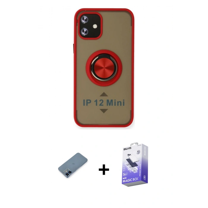 MARSİLYAN™- iPhone 12 Kılıf Yörünge Çizgi - Siyah Bilvis 5in1 5D Magic Hayalet Cam Ekran Koruyucu + Metal Kamera Lens Koruma Cam - MI