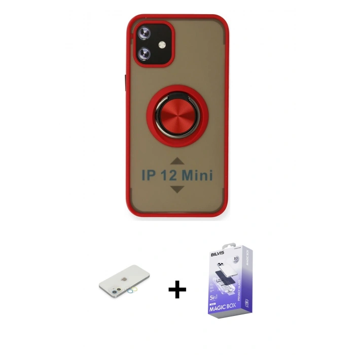 MARSİLYAN™- iPhone 12 Kılıf Yörünge Çizgi - Siyah Bilvis 5in1 5D Magic Hayalet Cam Ekran Koruyucu + Renkli Kamera Lens Koruma Cam - SI