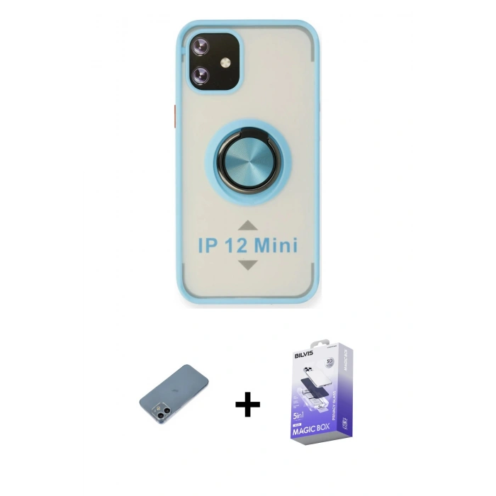 MARSİLYAN™- iPhone 12 Kılıf Yörünge Çizgi - Siyah Bilvis 5in1 5D Magic Hayalet Cam Ekran Koruyucu + Shine Kamera Lens Koruma Cam - SABE