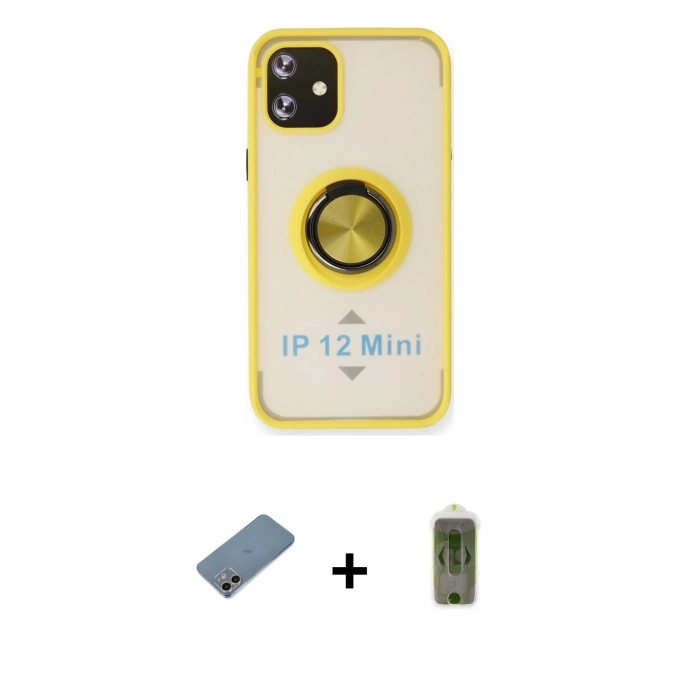MARSİLYAN™- iPhone 12 Kılıf Yörünge Çizgi - Siyah Joko Magic 5D Hayalet Cam + Shine Kamera Lens Koruma Cam - GI