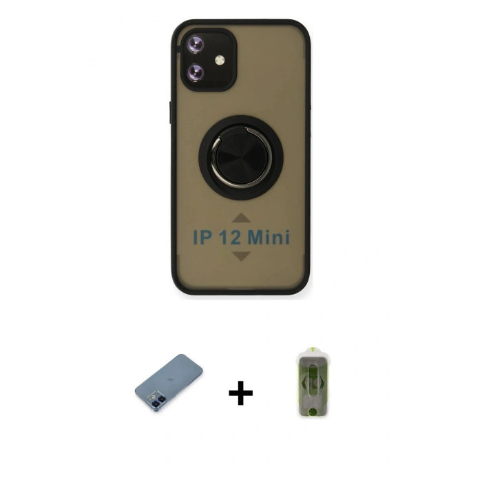 MARSİLYAN™- iPhone 12 Kılıf Yörünge Çizgi - Siyah Joko Magic 5D Hayalet Cam + Metal Kamera Lens Koruma Cam - MI