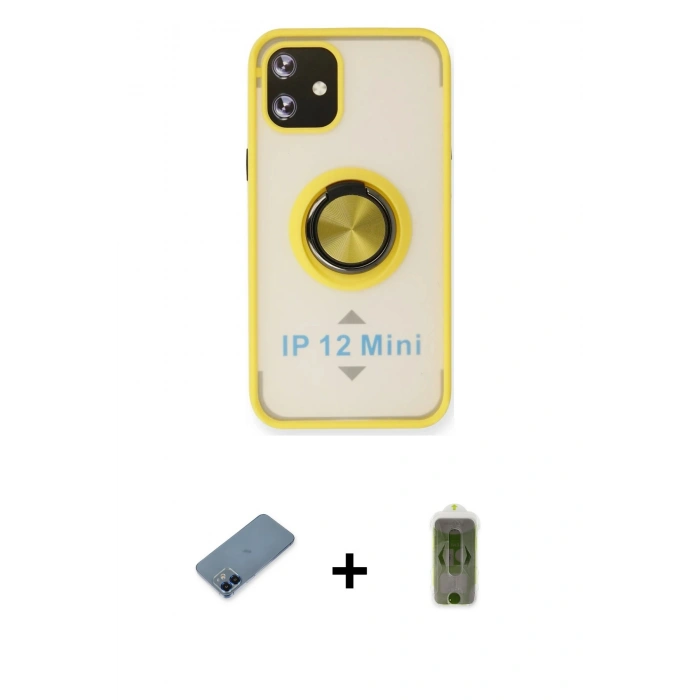 MARSİLYAN™- iPhone 12 Kılıf Yörünge Çizgi - Siyah Joko Magic 5D Hayalet Cam + Metal Kamera Lens Koruma Cam - MI