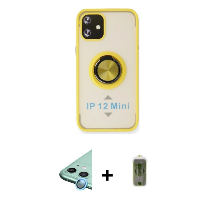 MARSİLYAN™- iPhone 12 Kılıf Yörünge Çizgi - Siyah Joko Magic 5D Hayalet Cam + Raze Metal Kamera Lens - MI