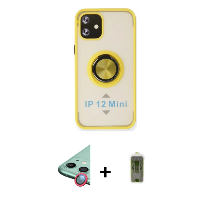 MARSİLYAN™- iPhone 12 Kılıf Yörünge Çizgi - Siyah Joko Magic 5D Hayalet Cam + Raze Metal Kamera Lens - KI