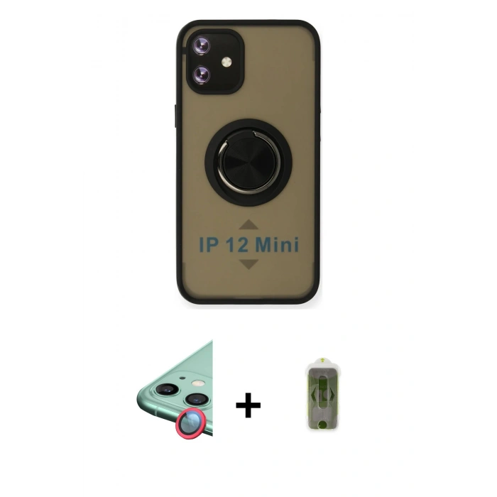MARSİLYAN™- iPhone 12 Kılıf Yörünge Çizgi - Siyah Joko Magic 5D Hayalet Cam + Raze Metal Kamera Lens - KI