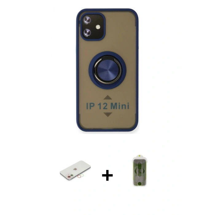 MARSİLYAN™- iPhone 12 Kılıf Yörünge Çizgi - Siyah Joko Magic 5D Hayalet Cam + Renkli Kamera Lens Koruma Cam - YL