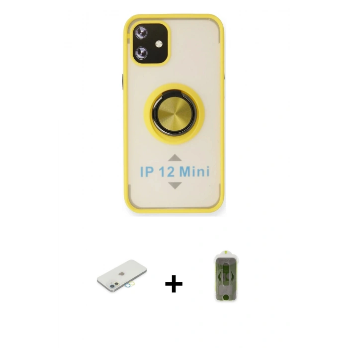 MARSİLYAN™- iPhone 12 Kılıf Yörünge Çizgi - Siyah Joko Magic 5D Hayalet Cam + Renkli Kamera Lens Koruma Cam - SI