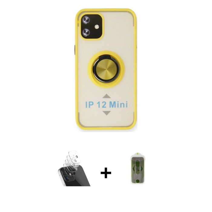 MARSİLYAN™- iPhone 12 Kılıf Yörünge Çizgi - Siyah Joko Magic 5D Hayalet Cam + Şeffaf Kamera Lens Koruma Cam