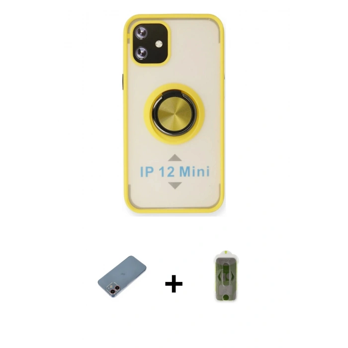 MARSİLYAN™- iPhone 12 Kılıf Yörünge Çizgi - Siyah Joko Magic 5D Hayalet Cam + Shine Kamera Lens Koruma Cam - PE